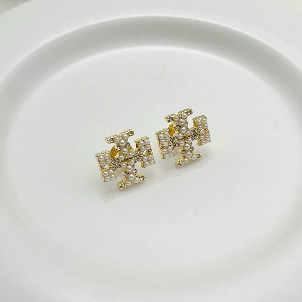 Tory Burch Gold with pearl and diamond  Stud Earrings
